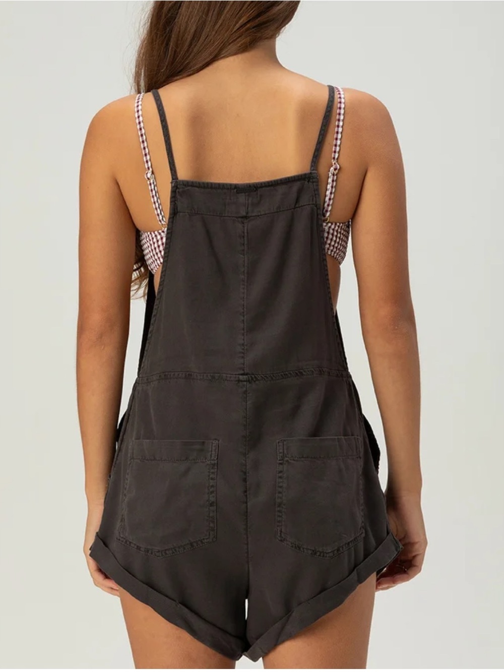 BILLABONG Wild Pursuit Womens Romper Off Black Short Charcoal Denim Overalls L - Picture 5 of 14